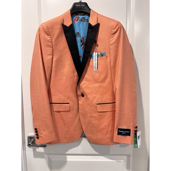Paisley & Gray Men’s Slim Fit Grosvenor Peak Tuxedo Jacket Blazer Orange 38R - Picture 3 of 15